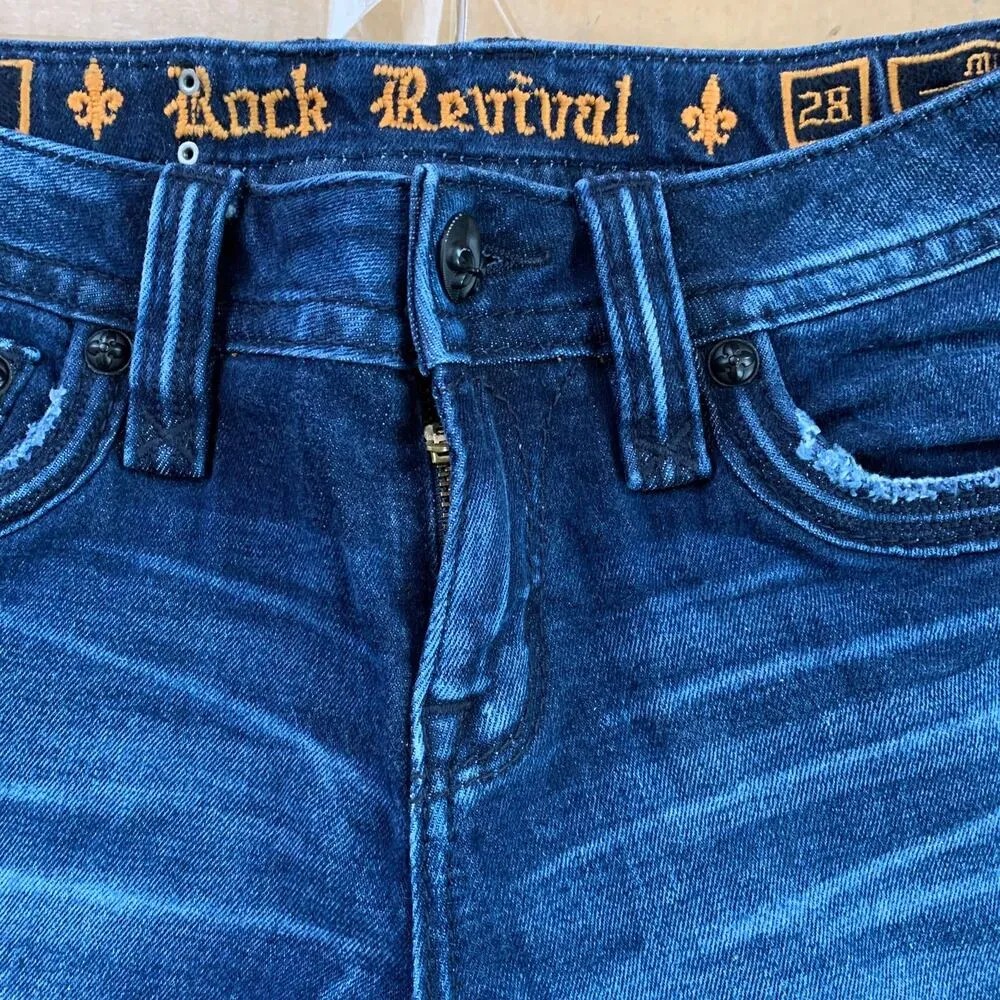 Rock Revival Luz Mid-Rise Flair Cropped Raw Hem Jeans 28 - Image 5