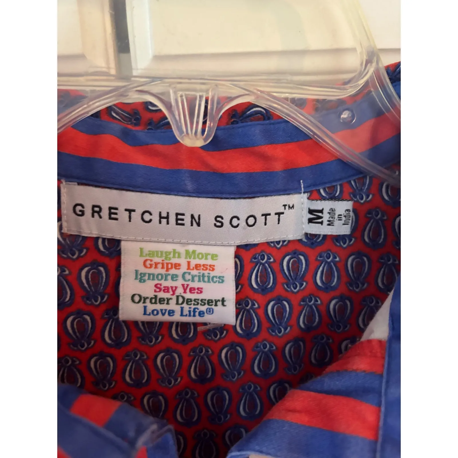 Gretchen Scott Red Blue Floral Print Collared Button Down Shirt Women's Medium - Image 2