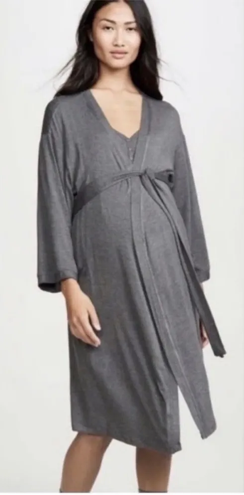 Hatch Knit Jersey Bamboo Maternity / Postpartum Robe in Charcoal Grey One Size Gray Size undefined - Image 1