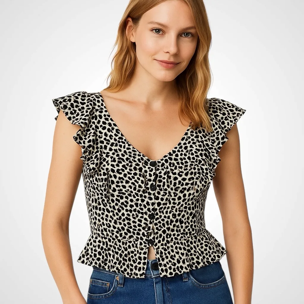 ZARA  Leopard Print Ruffle Blouse - Image 12