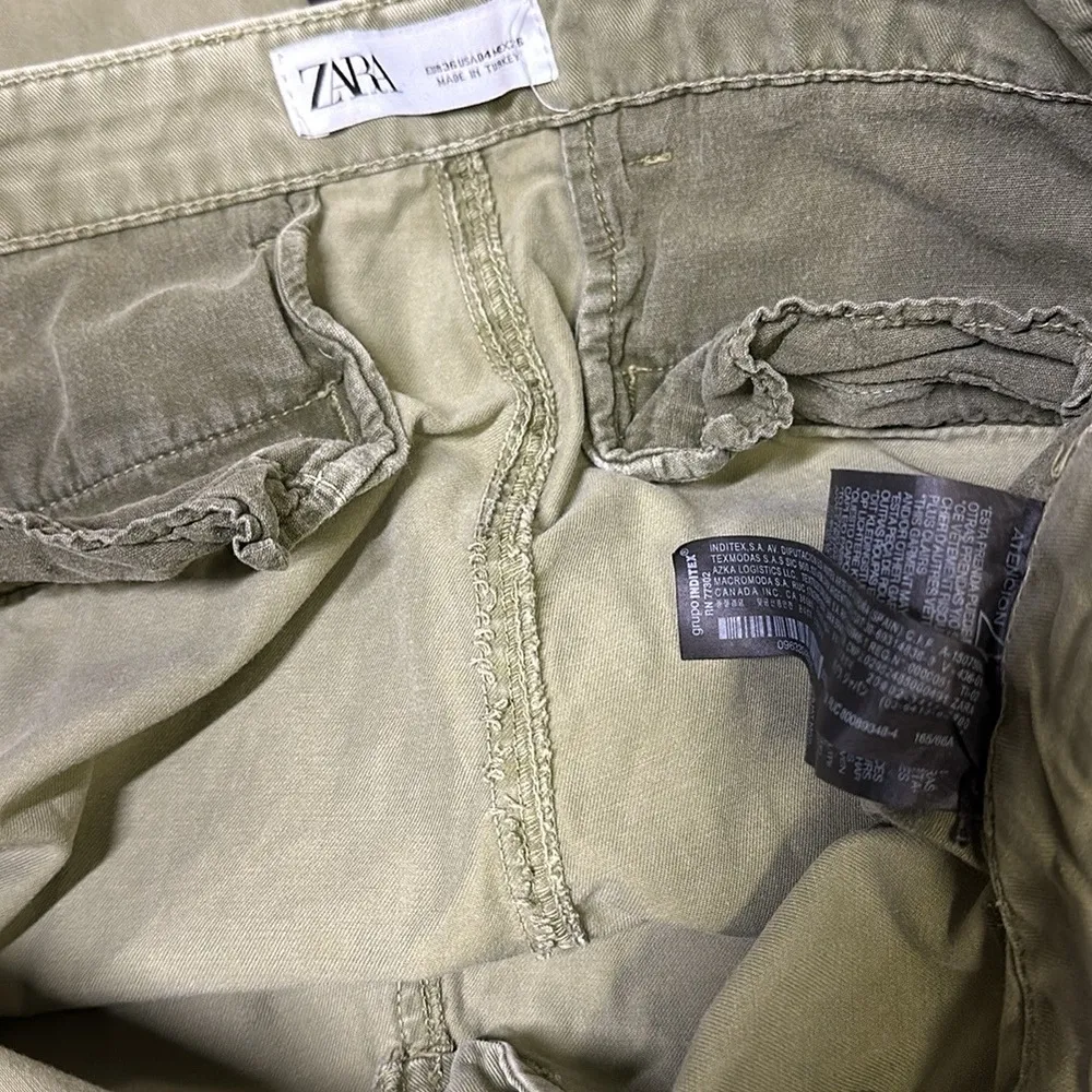 Zara Forest Green Khaki Button Cargo High Rise Jogger Hiking Pants Womens 4 - Image 8