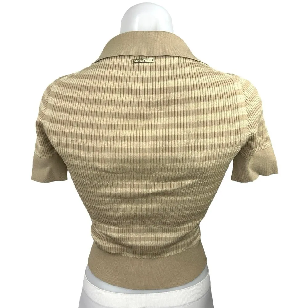 MICHAEL Michael Kors Metallic Gold Striped Collar V - Image 2