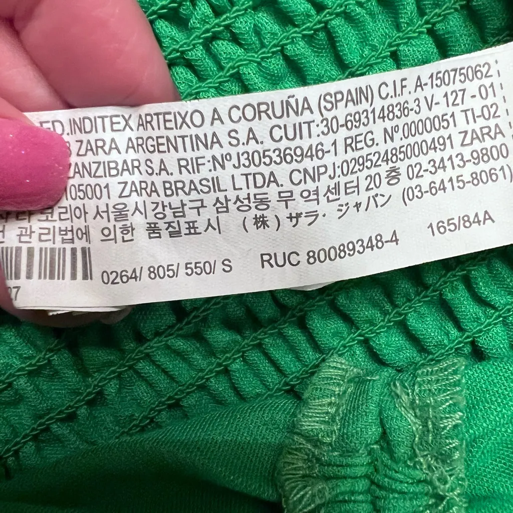 ZARA Kelly Green Halter Bandeau Crop Top Adjustable Tie‎ Ruched Smocked Sz Small - Image 8