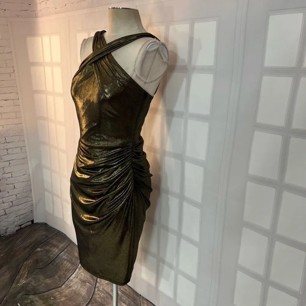 David Meister bronze gold halter cocktail party evening dress size 4 - Image 3