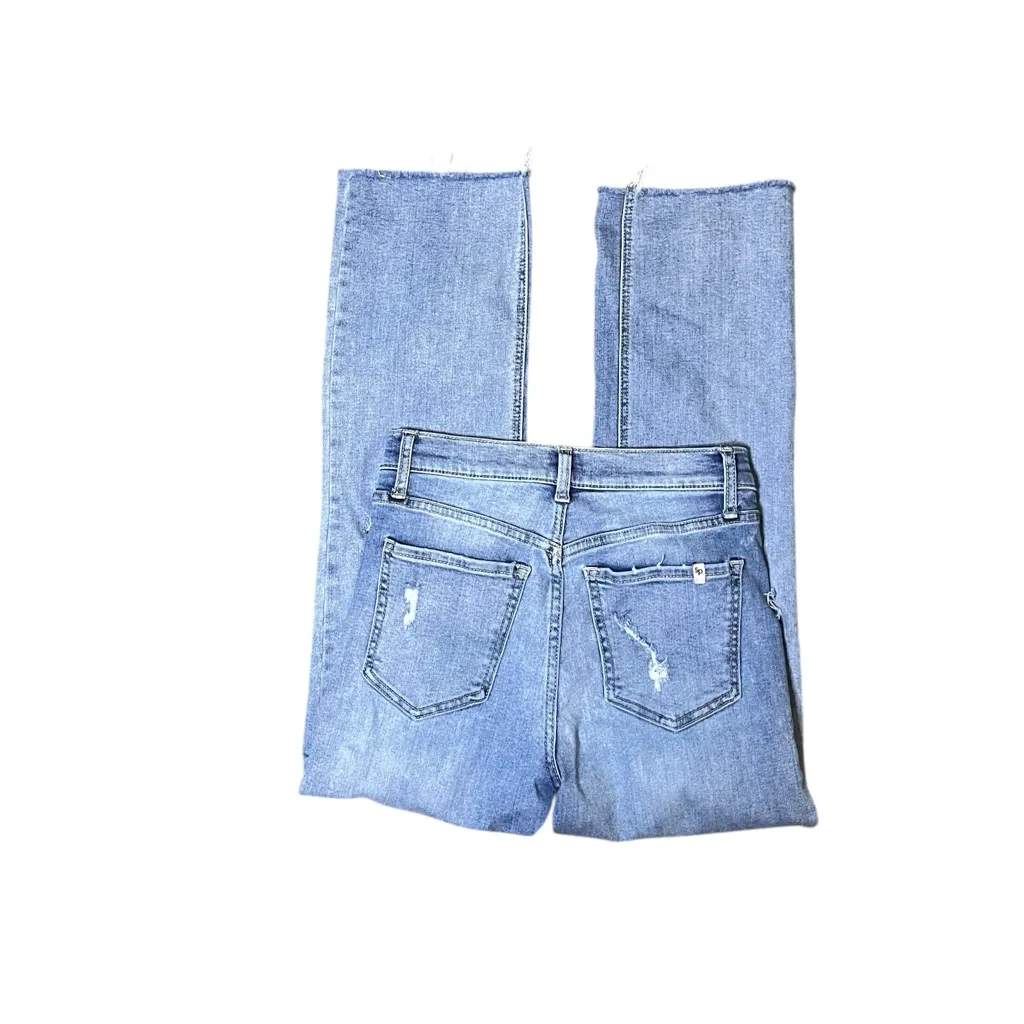Sneak Peek Straight Leg Jeans Distressed High Rise Raw Hem Light Wash 3/26 Blue Size undefined - Image 2