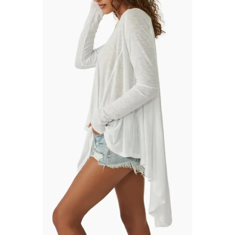 Free People We The Free Aria Trapeze White Boho Drapey Asymmetric Crewneck Top - Image 9