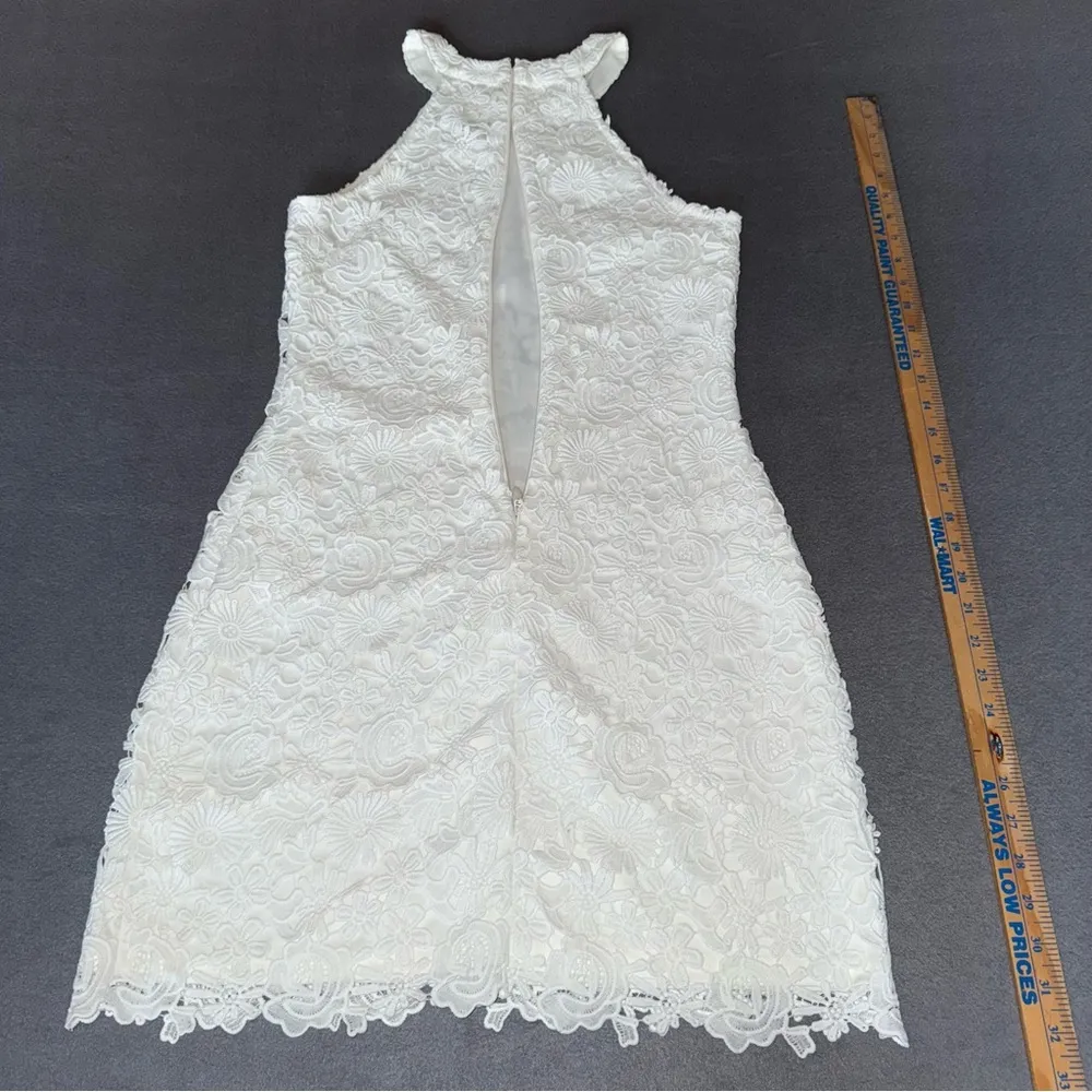 Lulu's Ivory Floral Lace Mini halter Dress lined Coastal Cowgirl Bride Size M - Image 5
