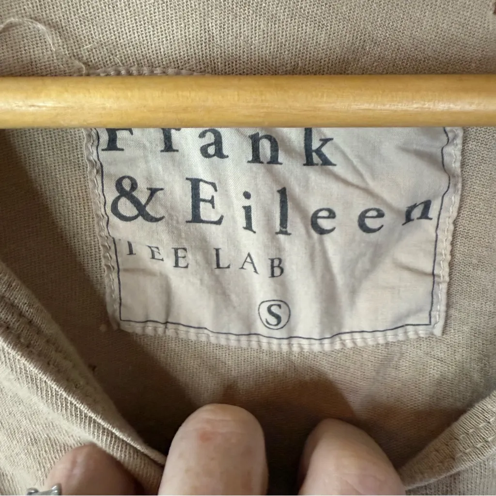 Frank & Eileen High Low Long Sleeve Cotton Dark Beige Size Small Tee FLAW - Image 3