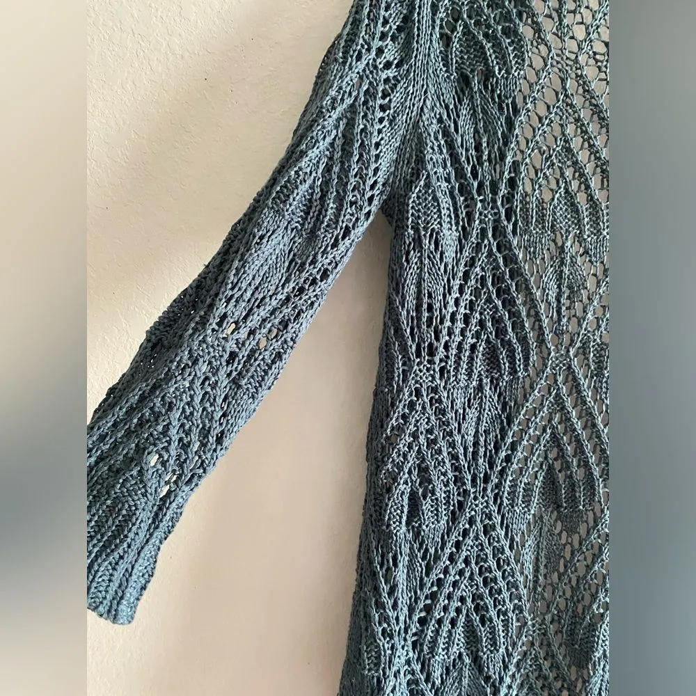 Neiman Marcus Women Crochet Blue Open Cardigan 3/4 Sleeve Size XL Boho Casual - Image 7