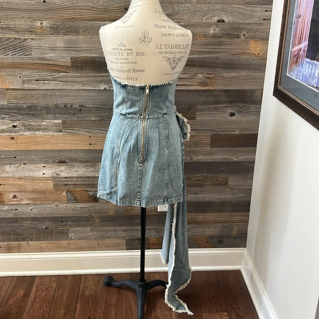 NWT Elliott Giselle Denim Mini Dress Strapless Size Medium - Image 6
