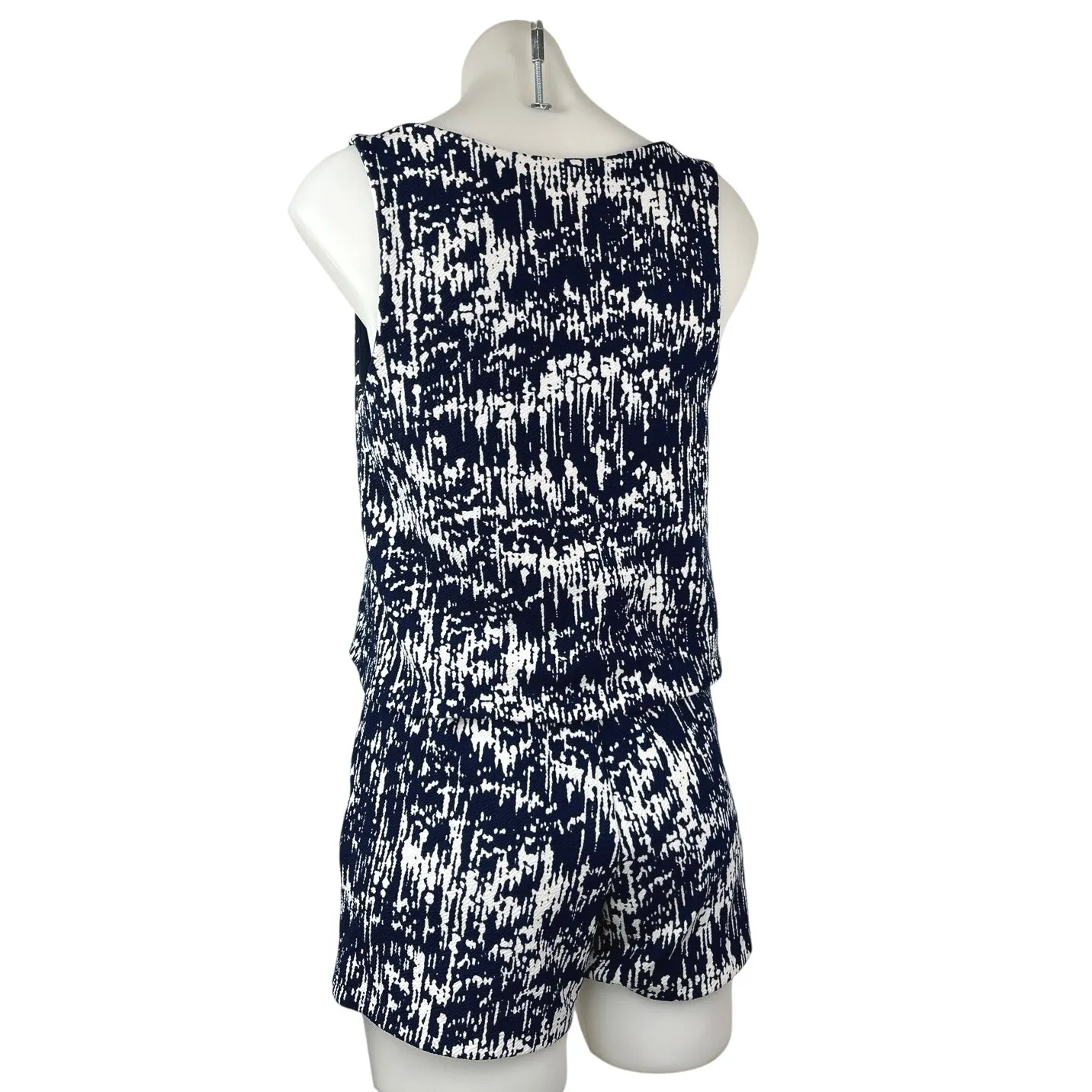 Aqua Navy Blue White Printed V Neck Sleeveless Tank Lounge Romper Shorts Size S - Image 2