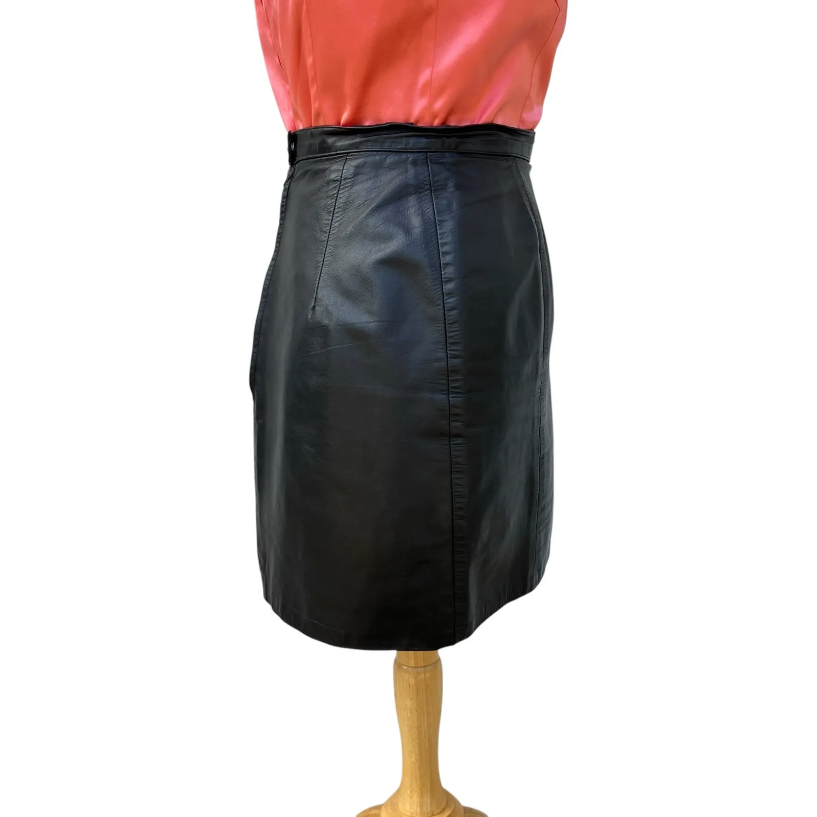 VTG Leather Skirt Sz Sm Black Mini Zip Up Moto Bikercore Goth Grunge Retro Edgy - Image 6