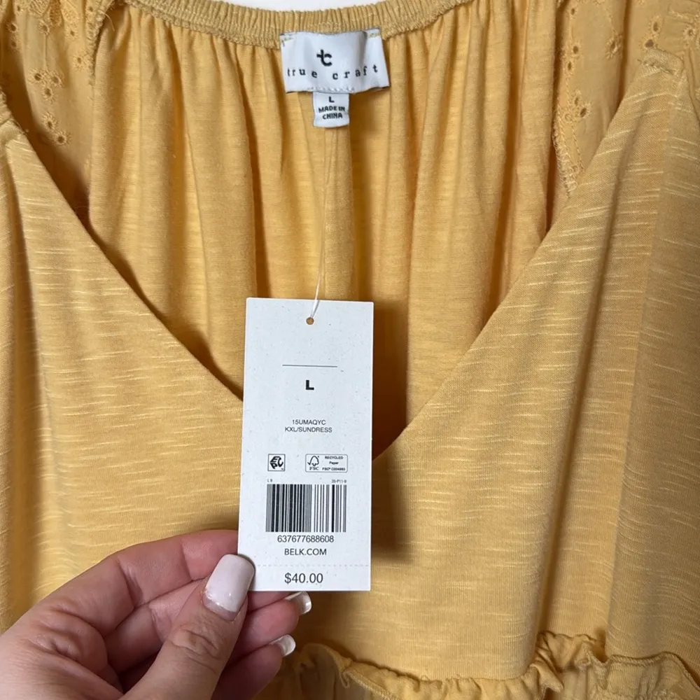 Brand New True Craft Women’s Babydoll Eyelet Sleeve Top in Yellow size L NWT - Image 4