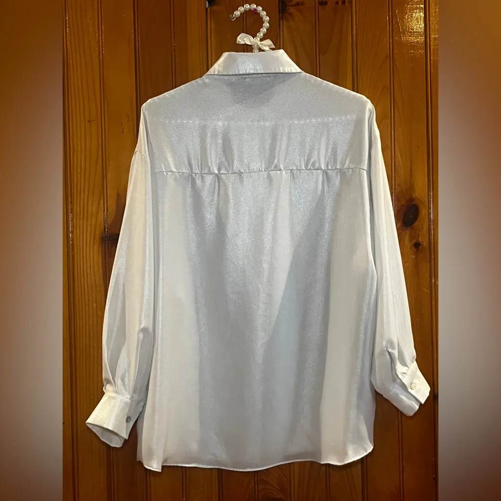 Zara Flowing Shiny Button down Shirt Silver Size XS - Image 3