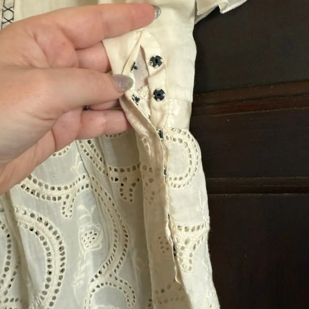 MINT by JODI ARNOLD | Embroidered Cotton Silk Eyelet Babydoll Split Neck Tee | 2 White - Image 6