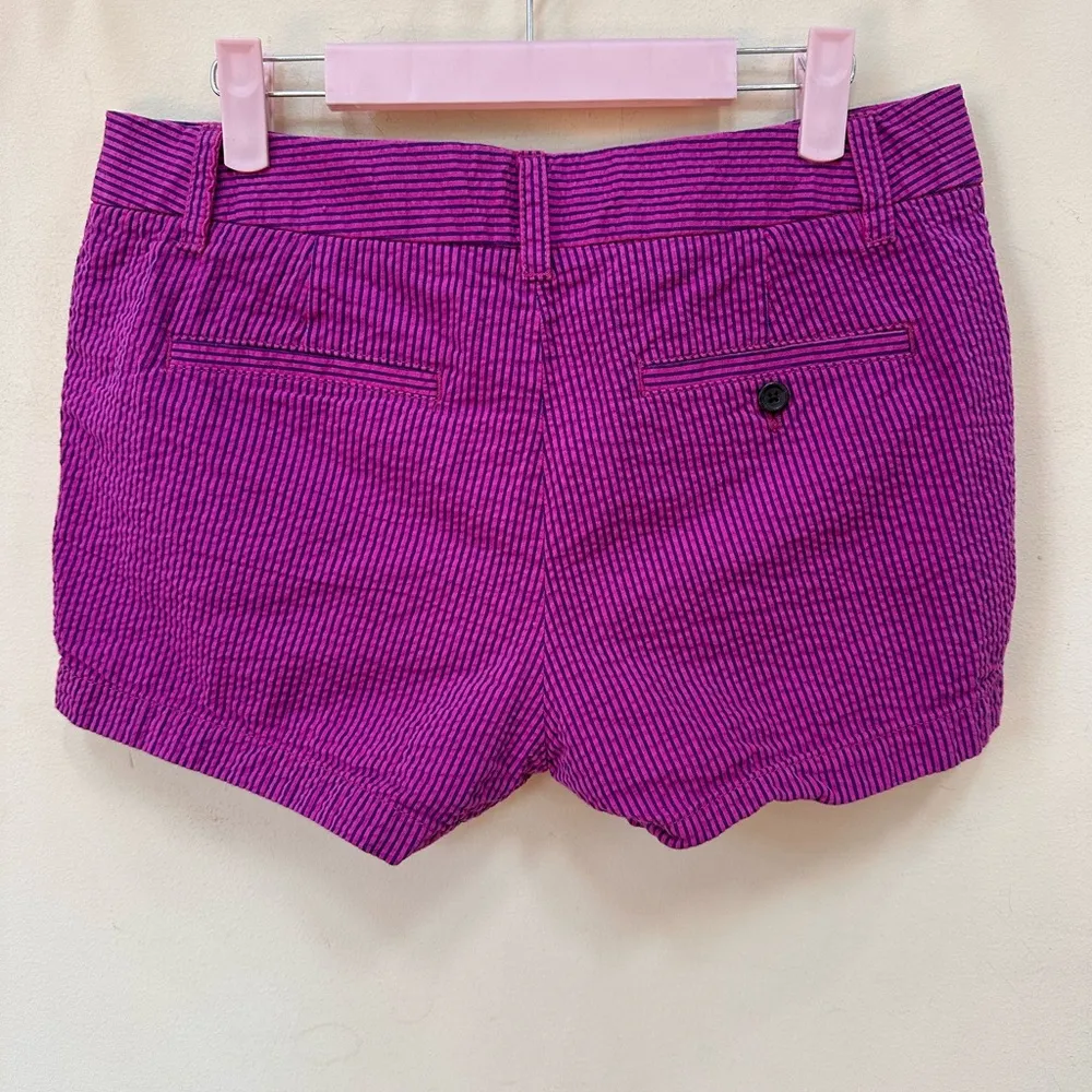J. Crew Women's Sz 6 Seersucker
Purple Blue Striped Shorts Pockets 3" Inseam - Image 2