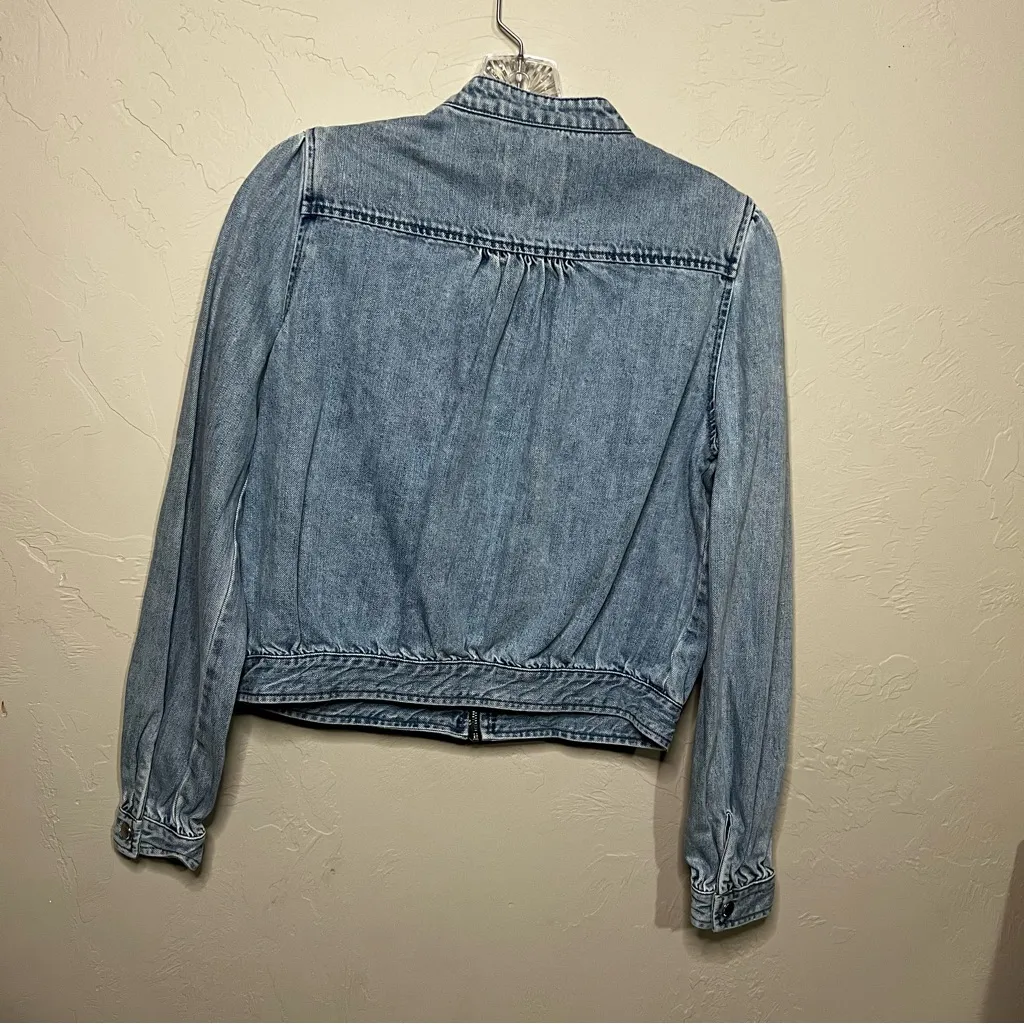 Avec Les Filles Anthro Denim Multi Zipper Pocket Bomber Jacket - Image 9