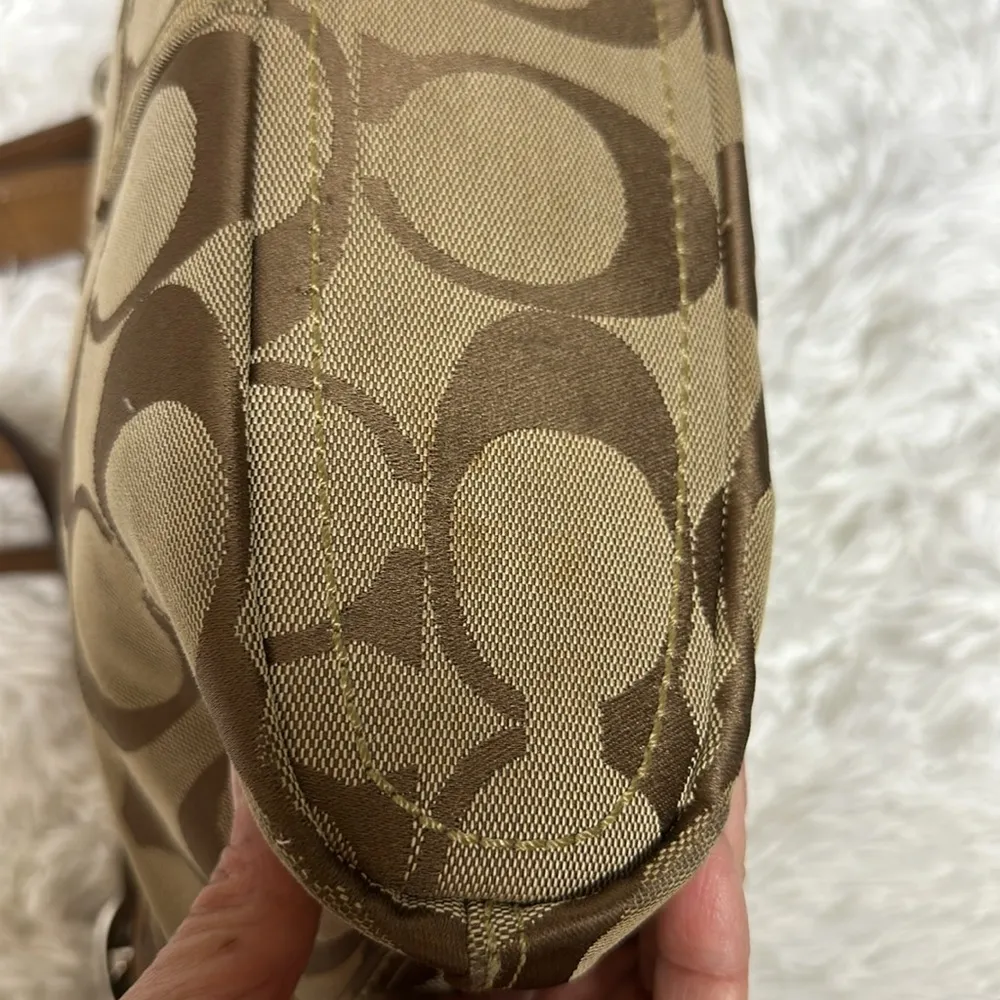 Coach F13359 Tan Leather Cloth Signature-C Shoulder Handbag - Image 7