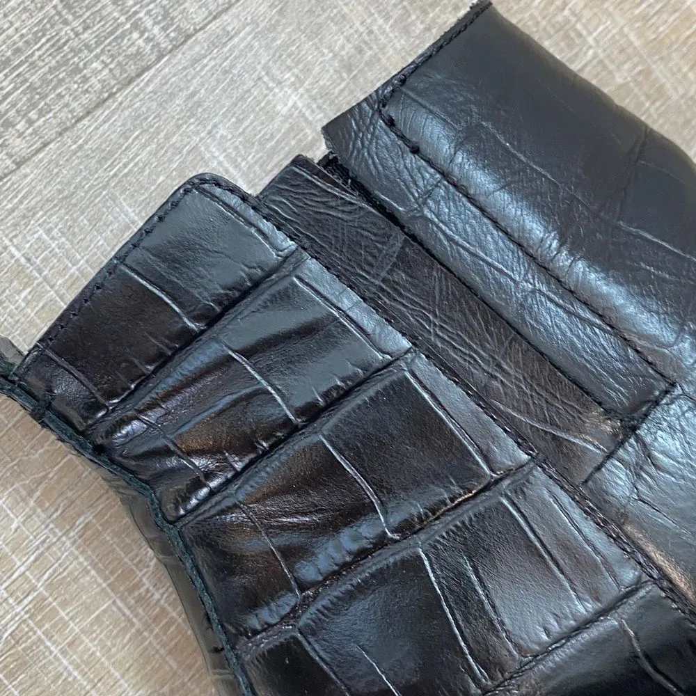 & Other Stories Leather Crocodile Embossed Ankle Boots Women 5.5 Wood Heel Black - Image 13