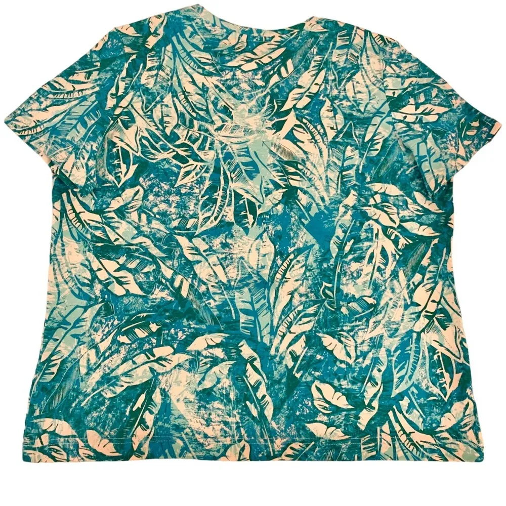 Basic Editions Blue/Green & White Palm Leaf Stretch Cotton Short Sleeve Size XL - Image 3