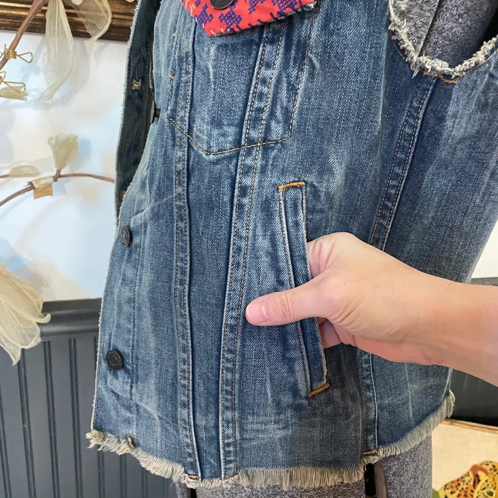 Vintage Denim & Supply Ralph Lauren Rare Jean Vest Southwestern - Sz S 🧡🎀 - Image 9