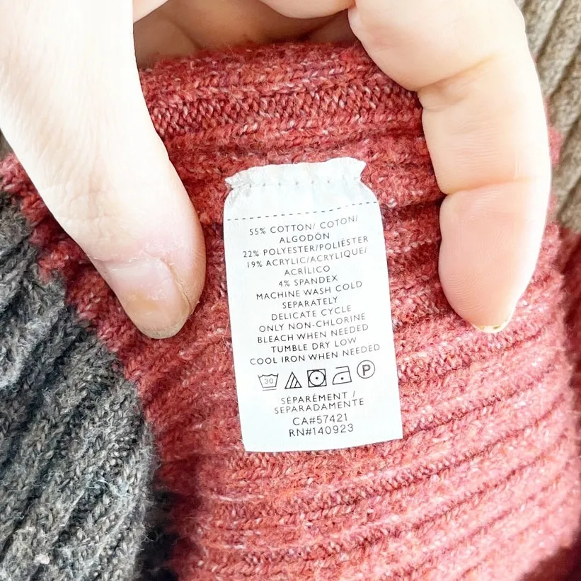 LOFT Colorblock Patch Pocket Open Front Ribbed Cardigan Sweater Multi Small - Image 5