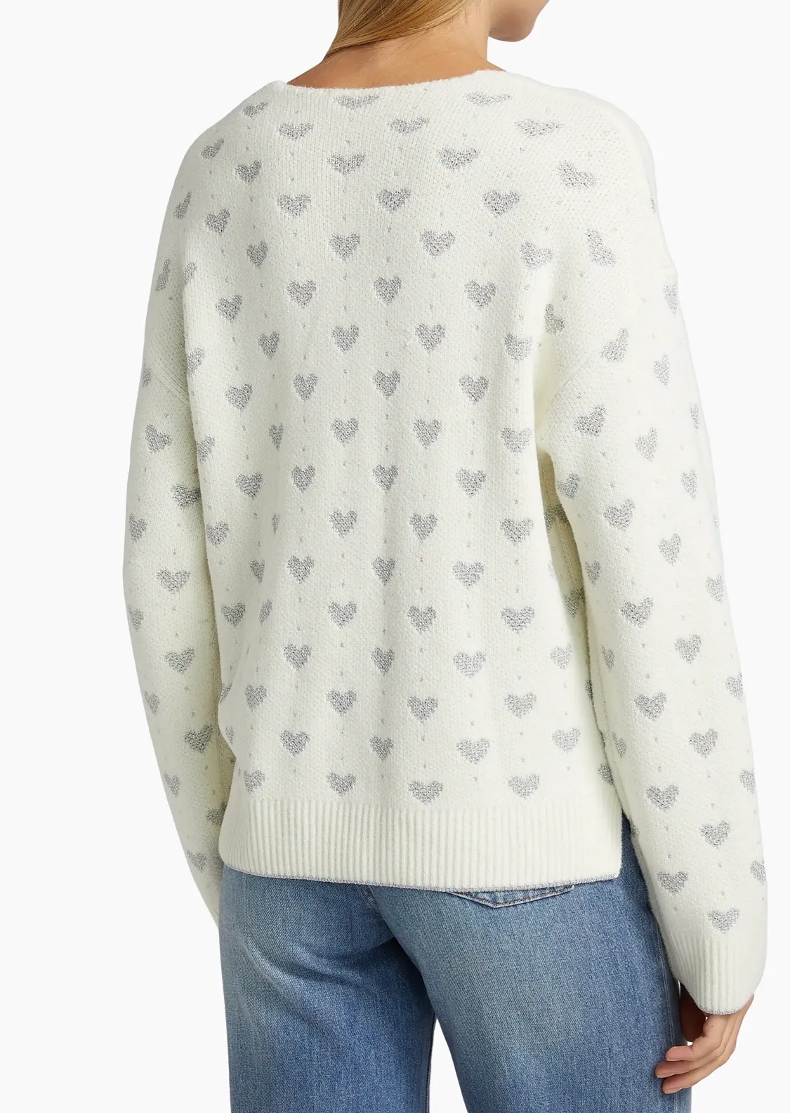 Splendid Hazel Hearts V-Neck knit with metallic jacquard hearts. sweater  Size L - Image 3