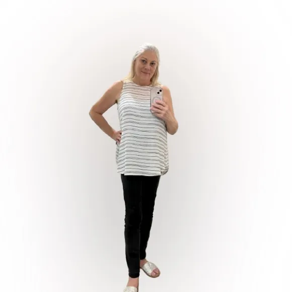 Who What Wear Cream Bkack Stripes Sleeveless Blouse Size L - Image 6