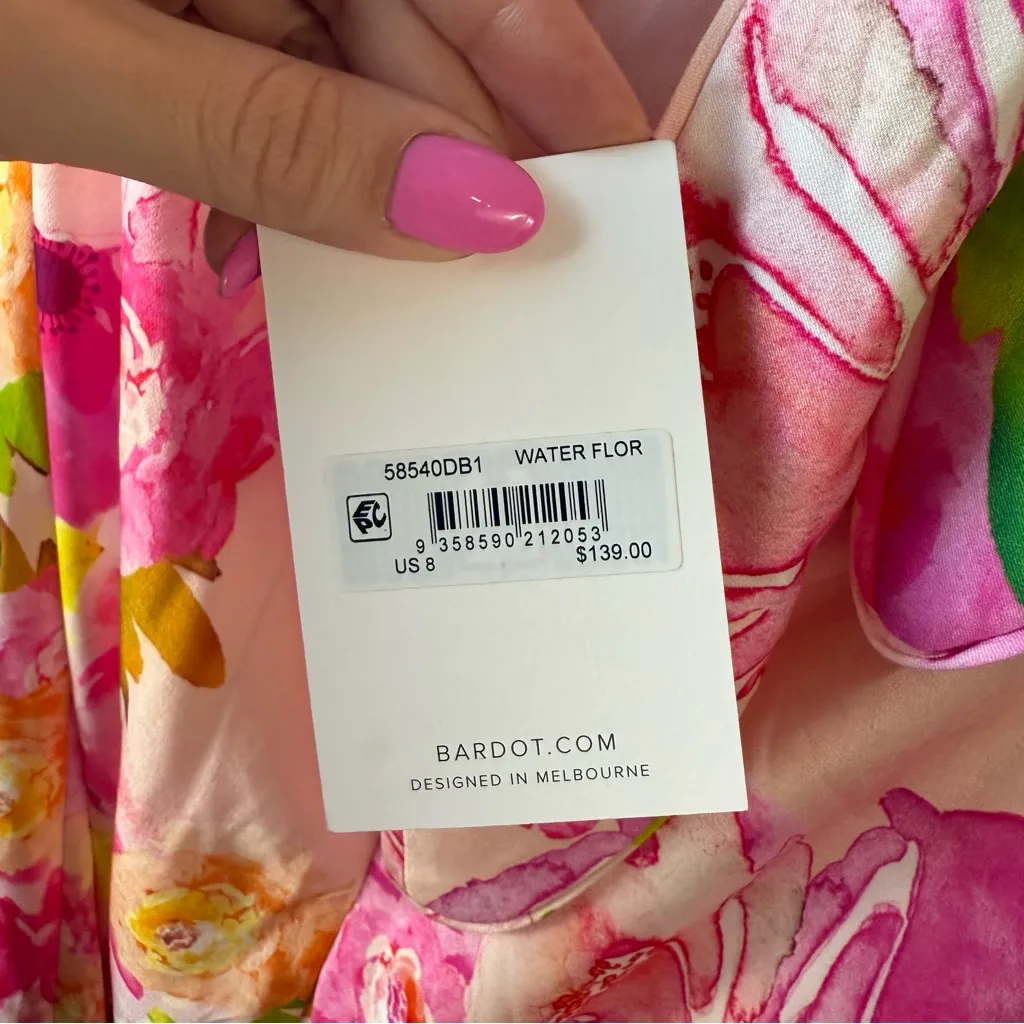 Bardot Malinda Satin Slip Dress Water Floral Pink 8 - Image 5