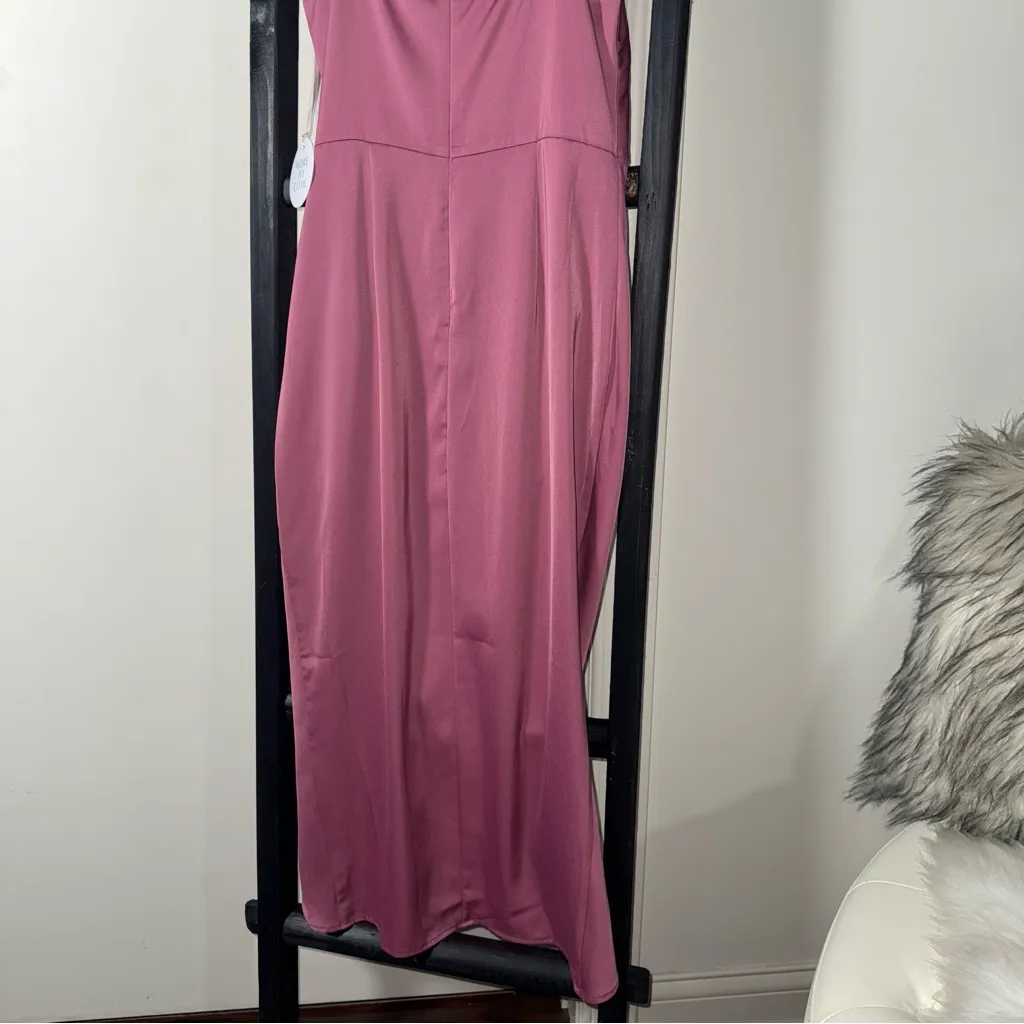 More to Come Adonia Pink Satin Wrap Midi Dress With Cowl Neckline And Tulip Hem Size M - Image 10