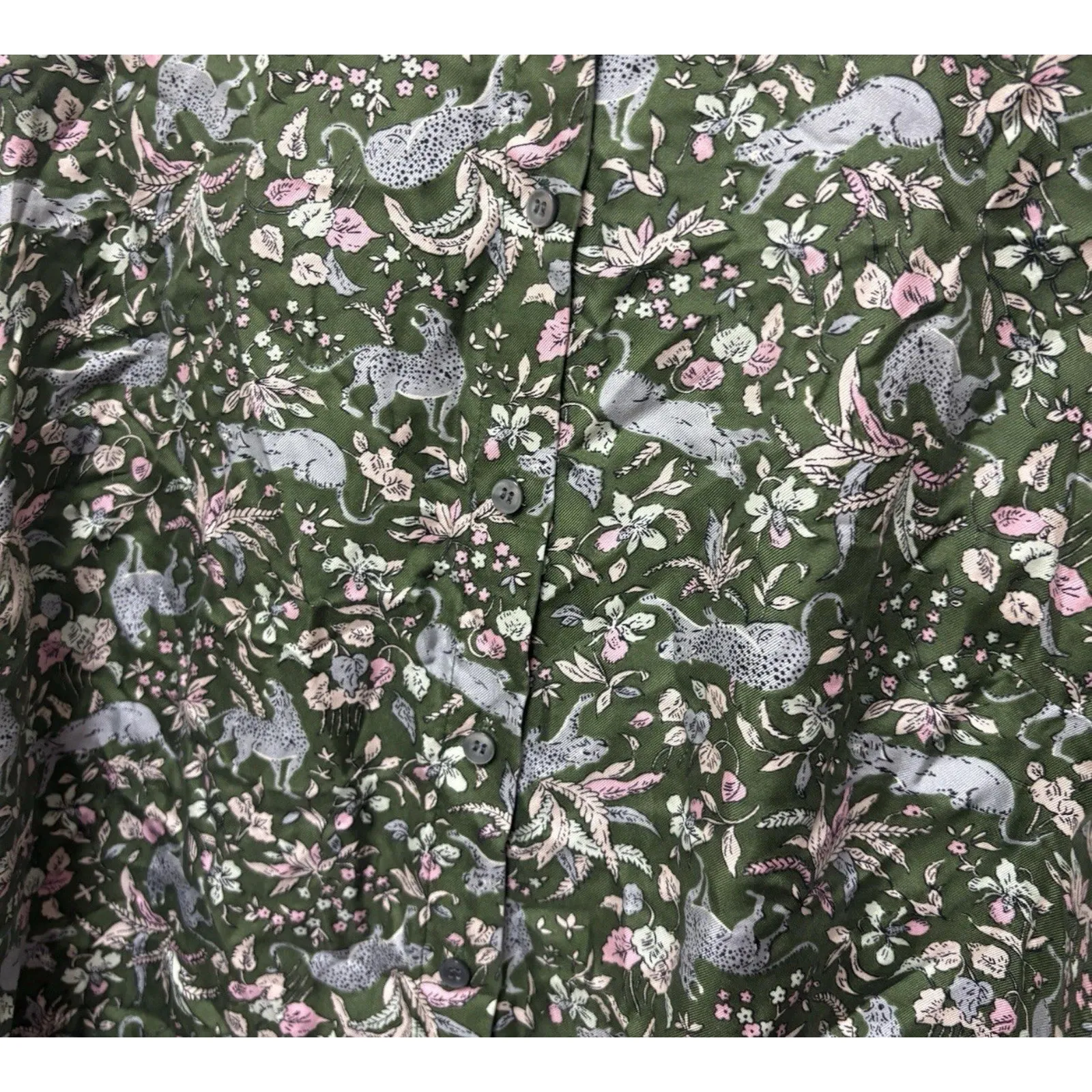 J. Crew Collection Silk Twill Button Up Blouse Jungle Cat Print size 0 Green - Image 6