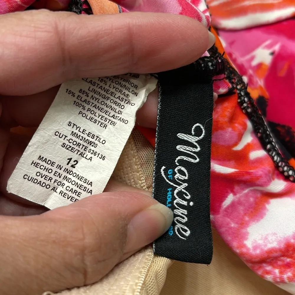 Maxine of Hollywood Pink Red  Ruched Front Seam Scoop Back Size 12 EUC #6196 - Image 7