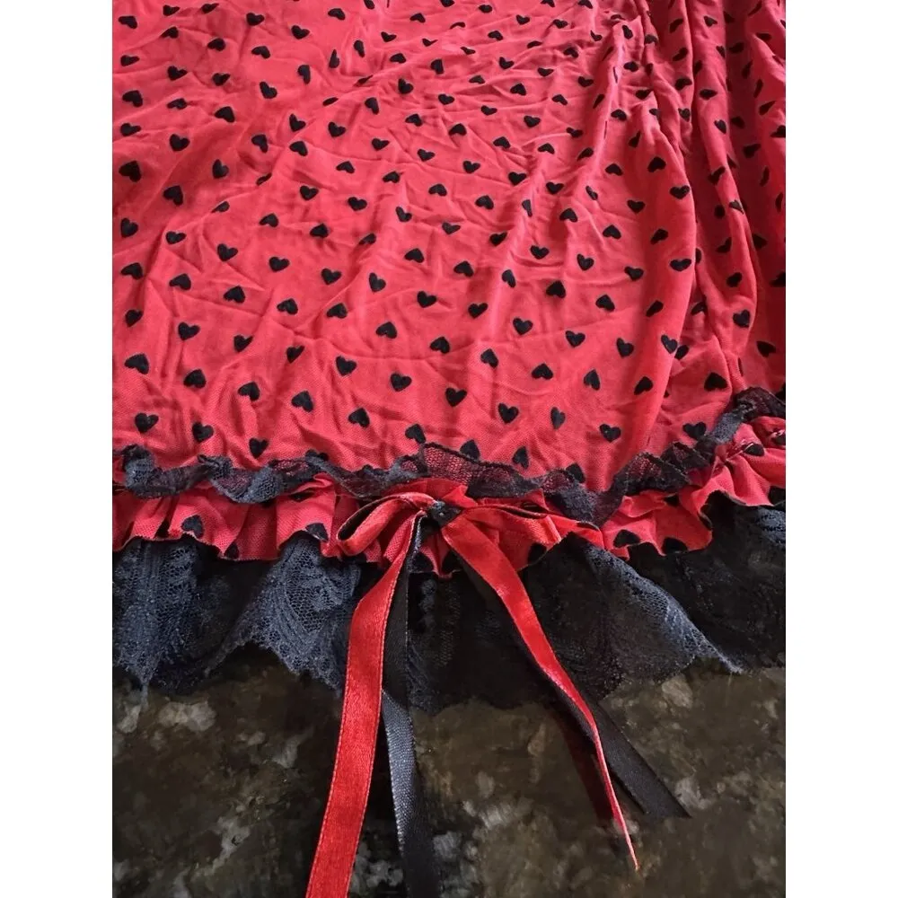 Womens Babydoll Lace Sheer Nighty Heart Print Polka Dot Size 3X Coquette Sexy Red - Image 7