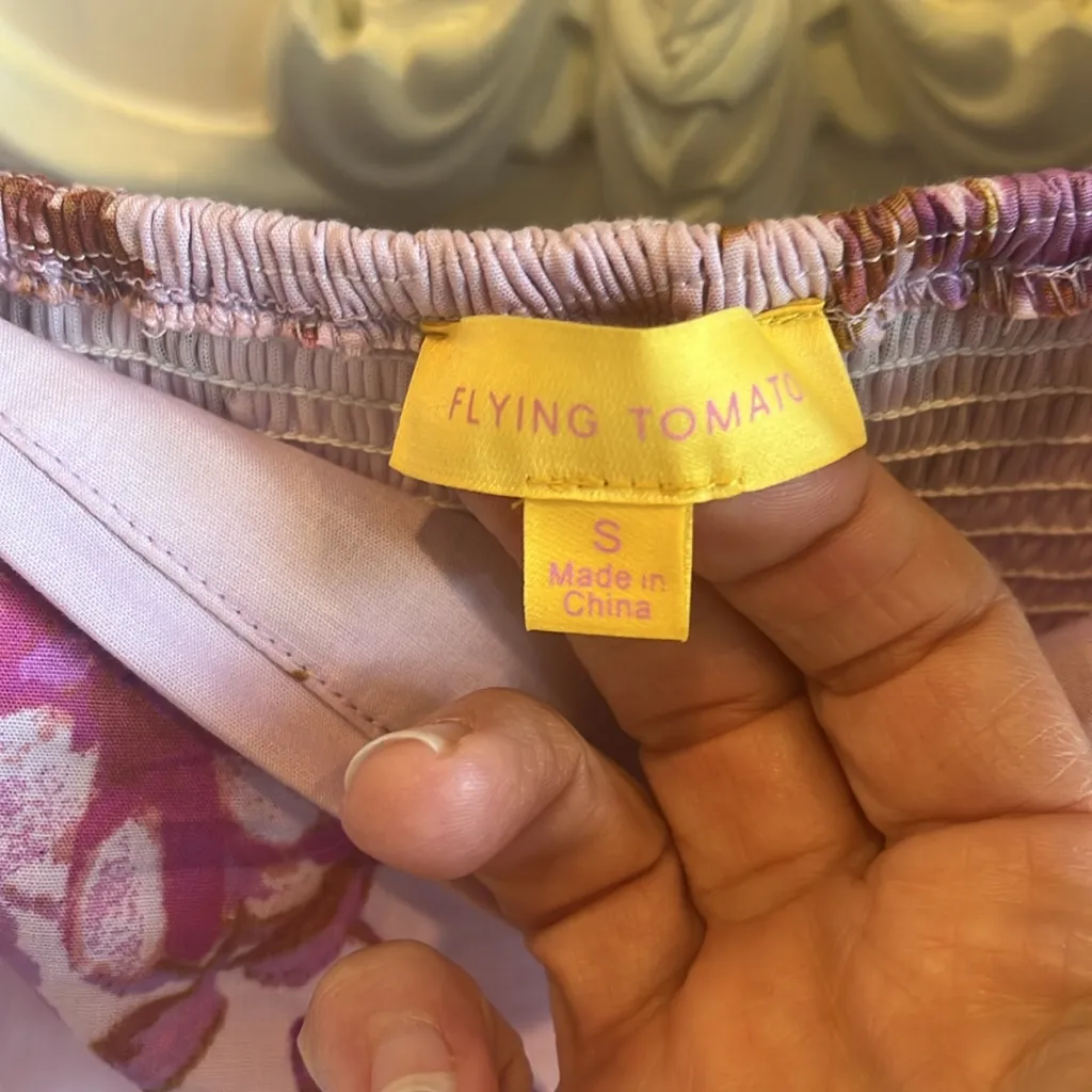 Flying Tomato Lavender Purple Floral Tie Sash Puffed Sleeve Long Dress New - Image 7