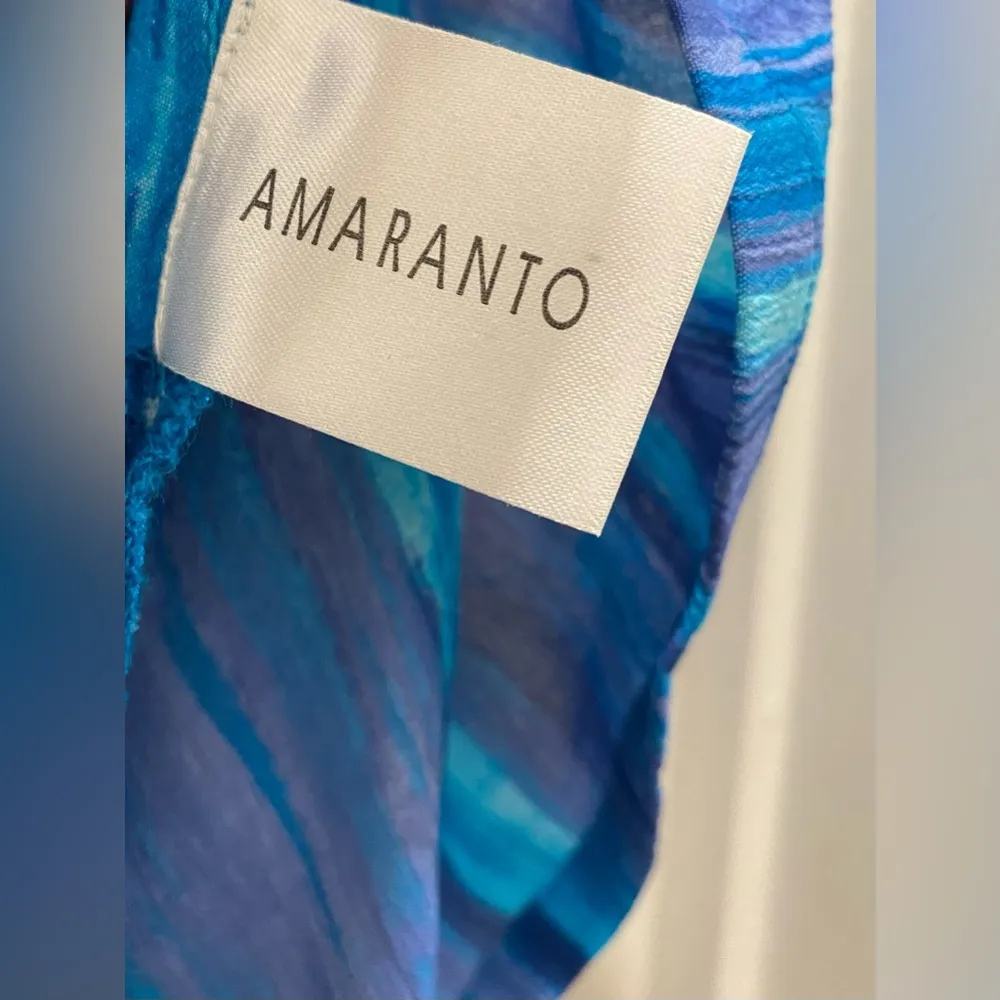 VTG 80s 90s Amaranto Sleeveless Watercolor Blue Vertical Stripe Button - Image 11