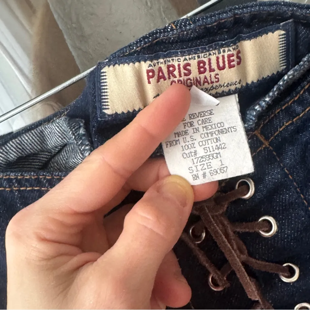 Vintage y2k Paris Blues low rise denim shorts lace up micro jean 90s dark wash - Image 9