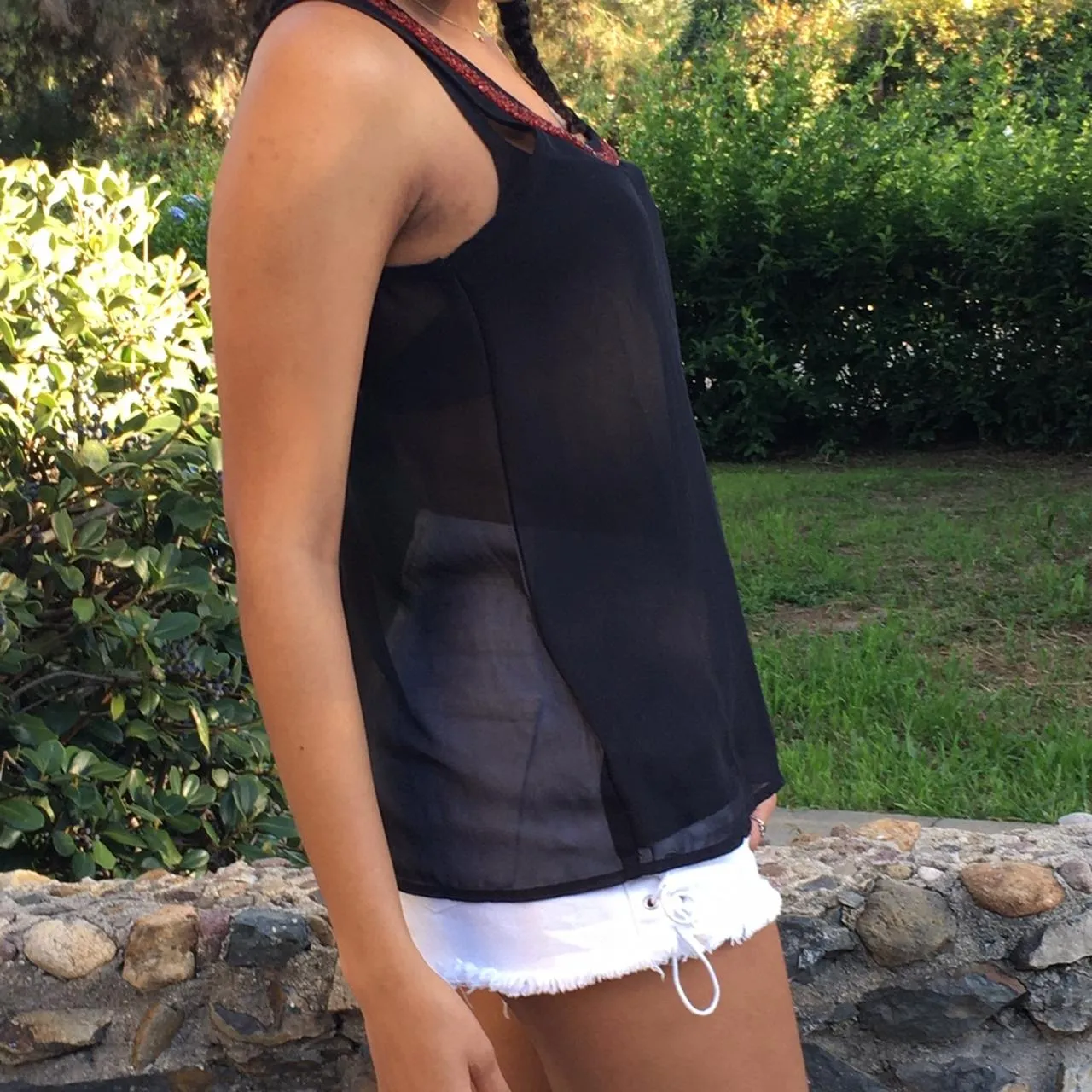 ASOS Sheer Black Blouse With Red Beads - Image 3