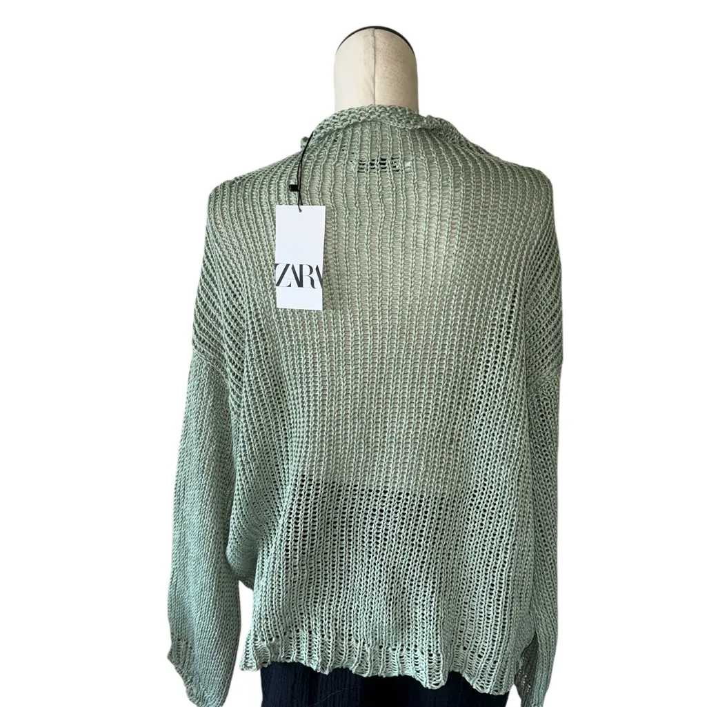 NWT Zara Open Knit Sweater  Mint Sage Sheer Drop Shoulder Slouchy Bloggers Fave - Image 7