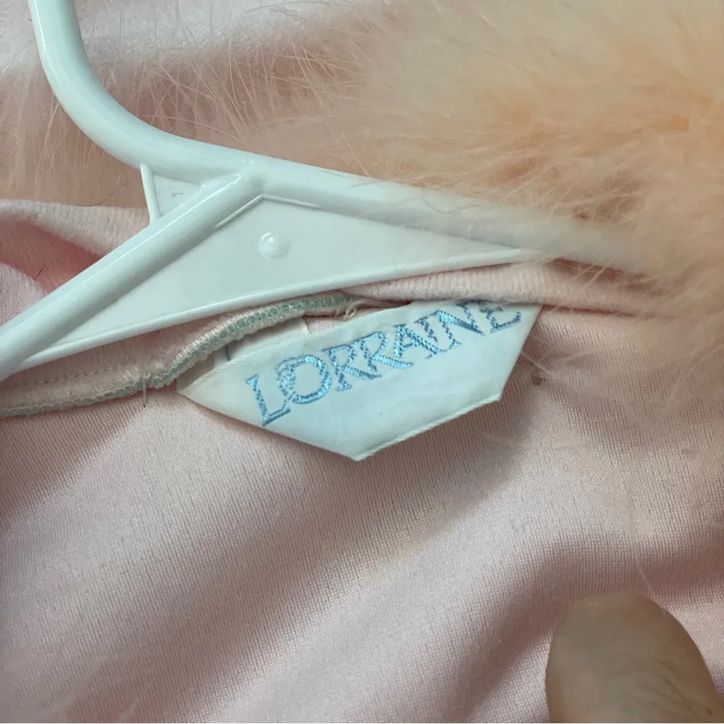 Feather Trim Robe collared long womens Pink (one size) lorraine chic loungewear Size undefined - Image 2