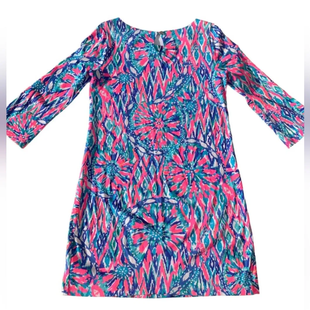 Lilly Pulitzer Knit Bay Dress Tiki Pink Shake It Up Print Size Small Blue Pink - Image 4