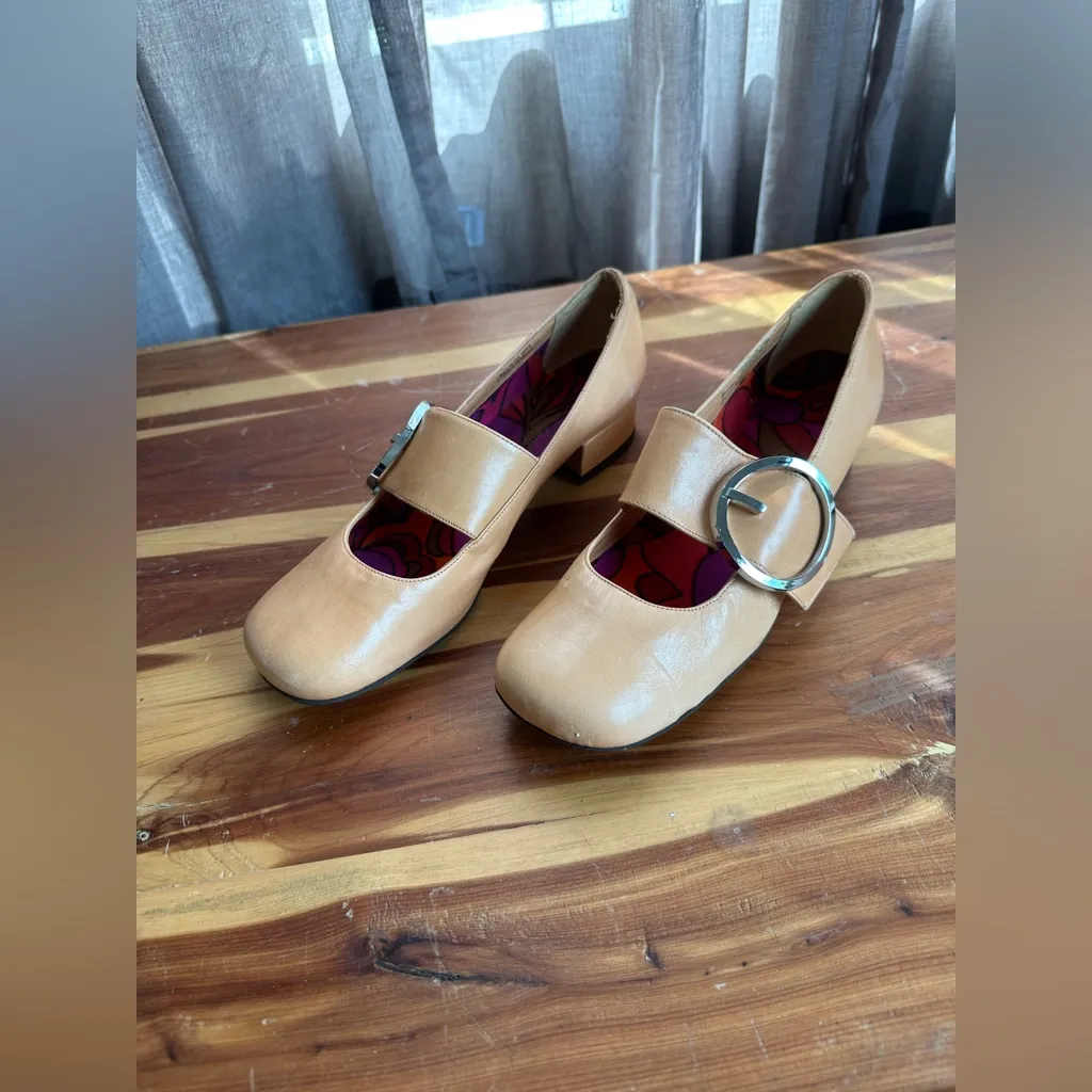 Vintage 1960s 1970s Sro D’Miguel “Roxy” Mod Buckle Mary Janes Shoes Tan Size 7 - Image 8