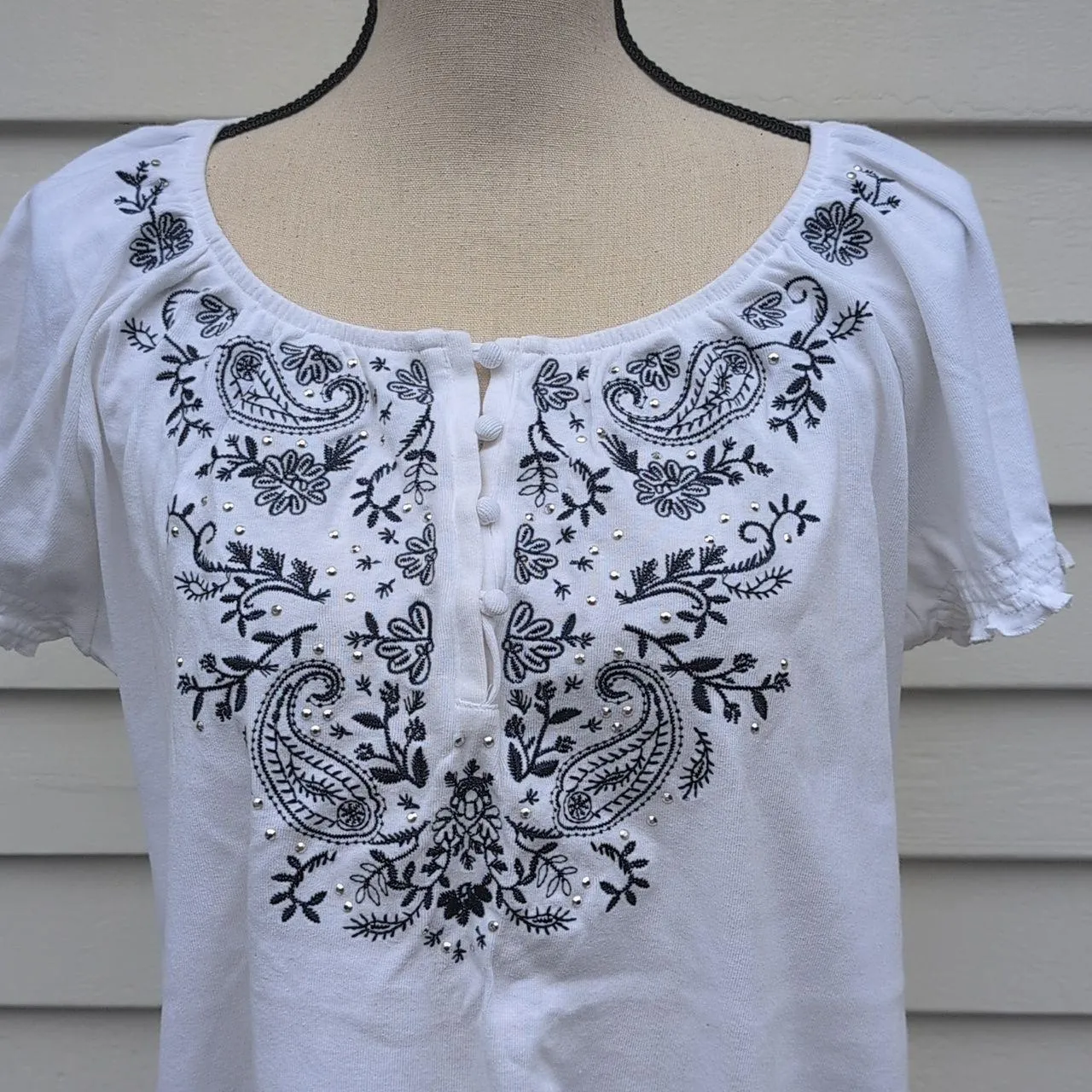 Karen Scott Elastic Hem Short Sleeve Top | Karen Scott Puff Sleeve Shirt - Image 2