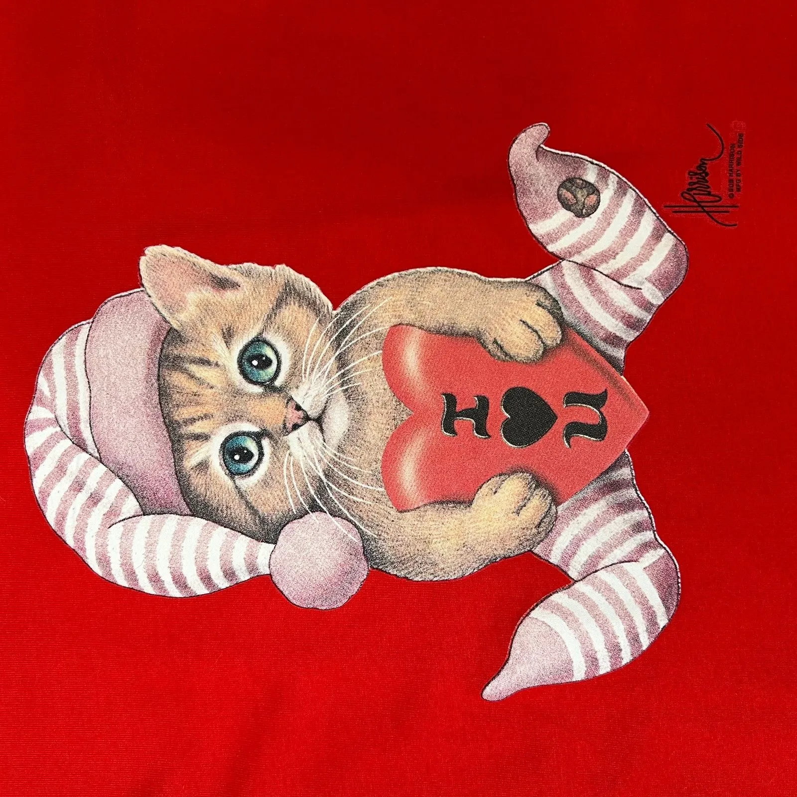 Y2K Red Crew Neck Cat Kitten I Love You T - Image 3