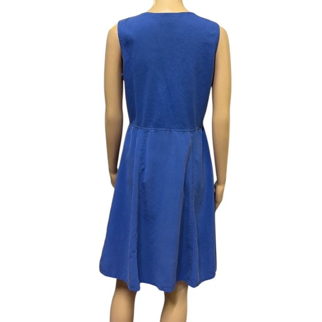 Vintage August Silk and Cotton Blue Button Front Sleeveless Midi Dress Womens 12 - Image 7