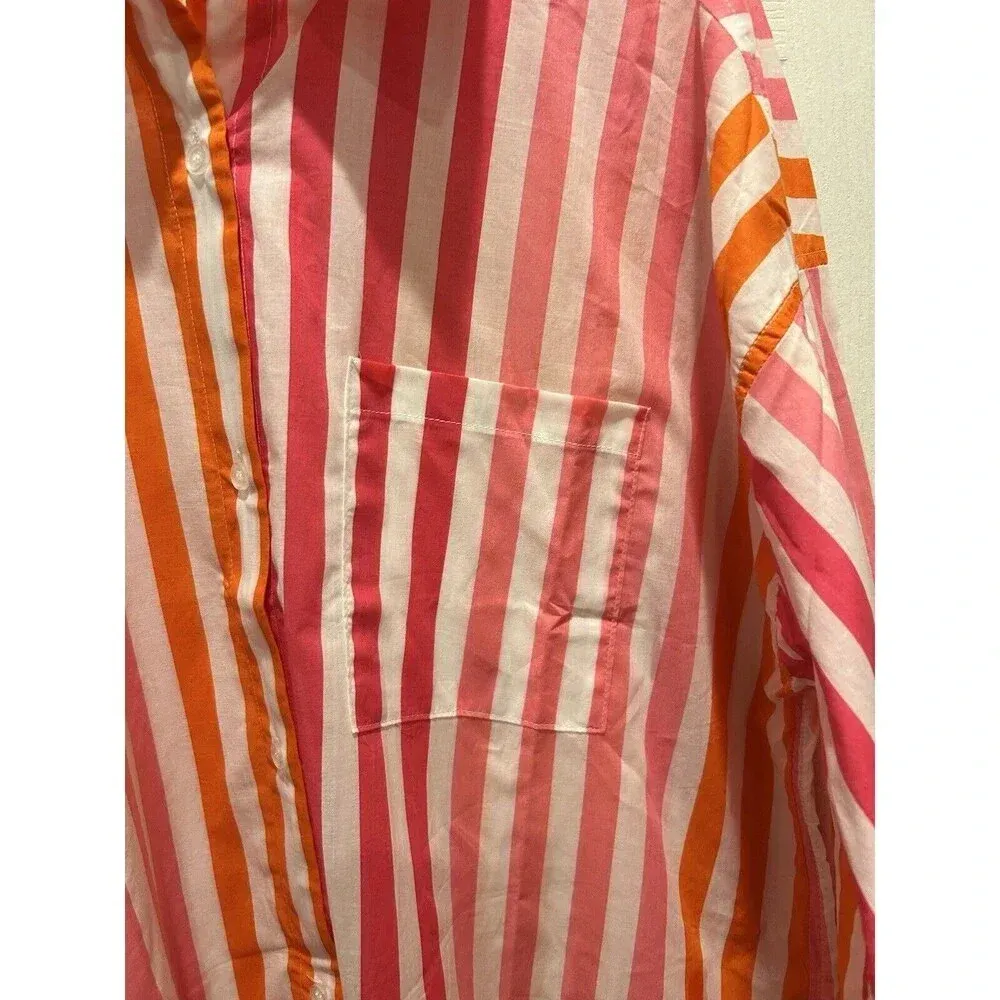 Beach Riot Alexa Coverup Sunset Pink Red Striped Button Front Petite Large - Image 2