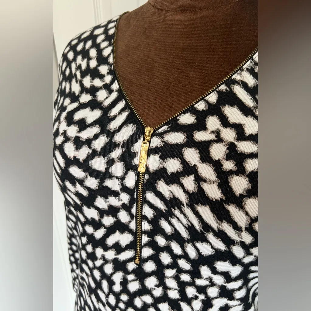 Rafaella 3/4 Sleeve Cotton Comfort Gold Zip Black White abstract pattern Blouse Top Sz L - Image 4
