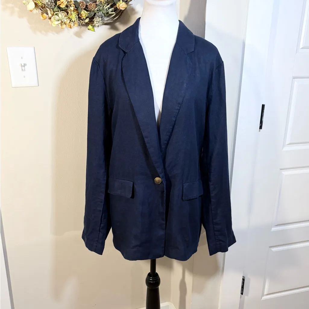 QUINCE Flax European Linen Weave Blazer w/Pockets in Navy Women's Coastal XL🧡 - Image 2