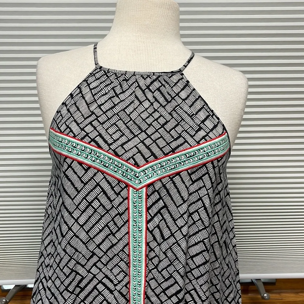 THML Black Patterned Colorful Embroidered Halter Neckline Mini Dress Size XS - Image 2
