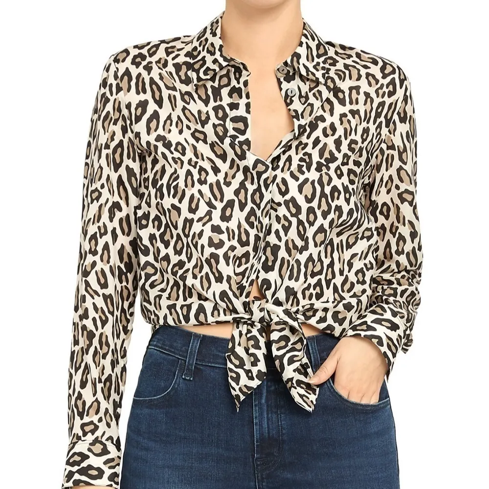 Theory Leopard Print Silk Button Up Shirt Size Medium - Image 4