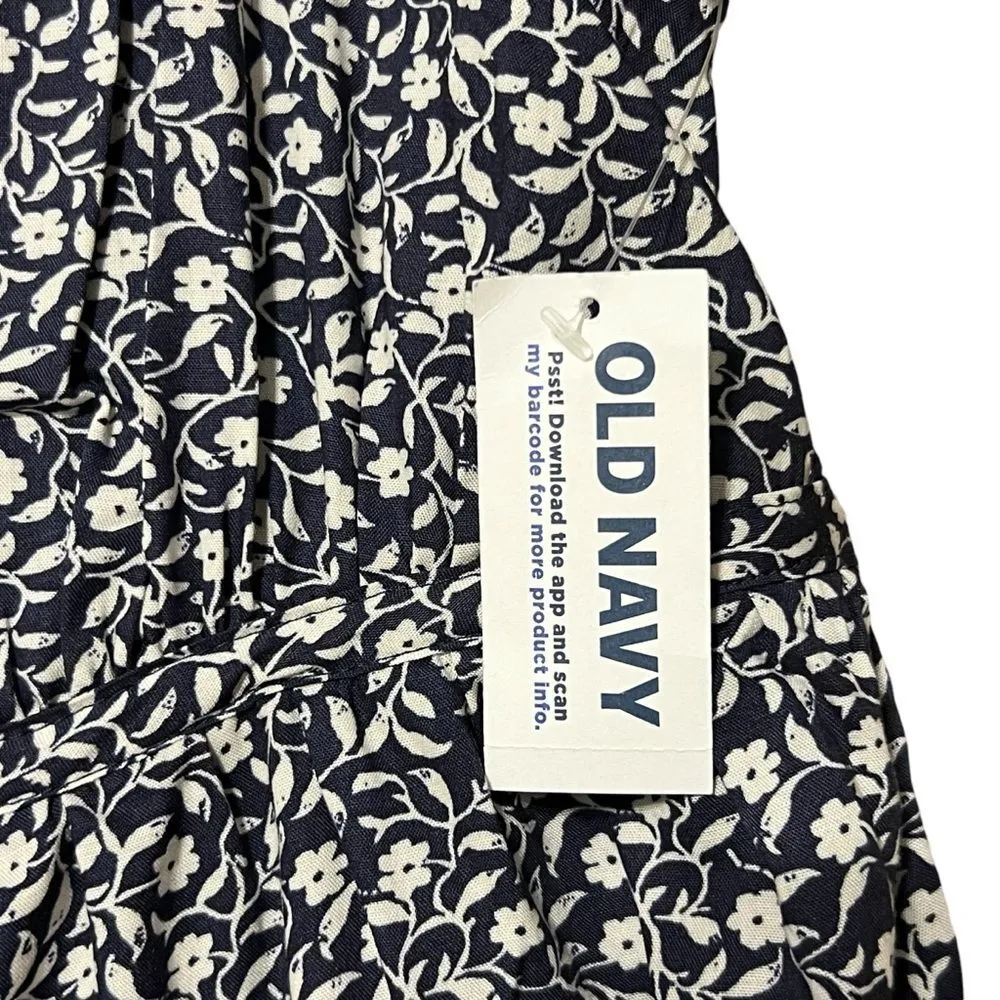 Old Navy Smocked Floral Babydoll Dress Blue MEDIUM Cottagecore Farm Prairie Boho - Image 11